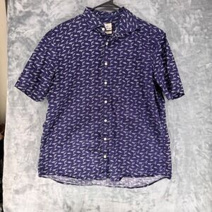 johnnie-O Mens Large Hangin Out Short Sleeve Button Up‎ Shirt Navy Fish Print